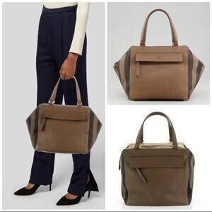 Fendi Foresta Boston Pequin Striped Suede & Leather Box Tote Satchel Bag